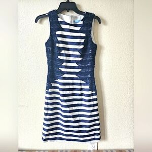 Antonio Melani Navy White Striped Laced Mini Dress Size 0.